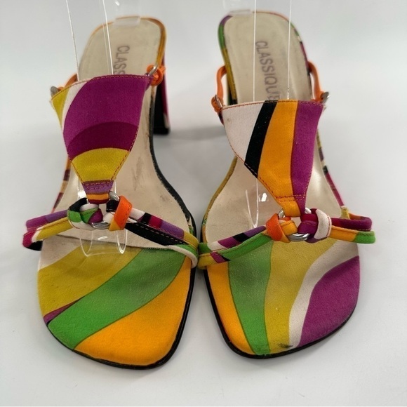 Classique heels size 7 multicolored satin psychedelic slides vintage 80s 90s - Picture 3 of 15